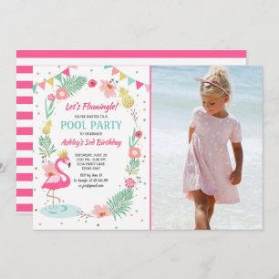 Flamingo Pool party invitation Tropical Birthday