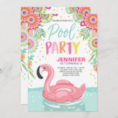 Flamingo Pool party invitation Tropical Pool float (Front/Back)