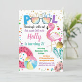 Flamingo Pool Party Kids Girl Birthday Party Invitation (Standing Front)