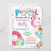 Flamingo Pool Party Kids Girl Birthday Party Invitation (Front)