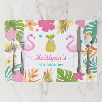 Flamingo Pool Party Paper Placemat Tropical Party by PixelPerfectionParty at Zazzle