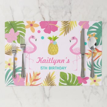 Flamingo Pool Party Paper Placemat Tropical Party by PixelPerfectionParty at Zazzle