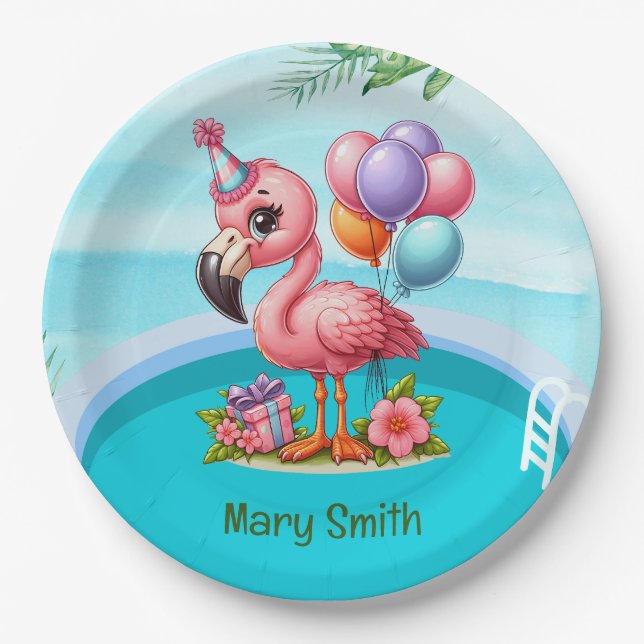 Flamingo Pool Party! Paper Plates (Front)