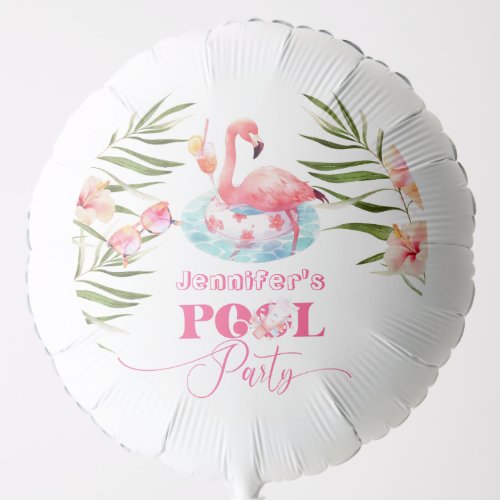 Flamingo pool party pink girl birthday balloon