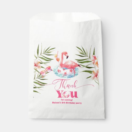 Flamingo pool party pink girl birthday favor bag