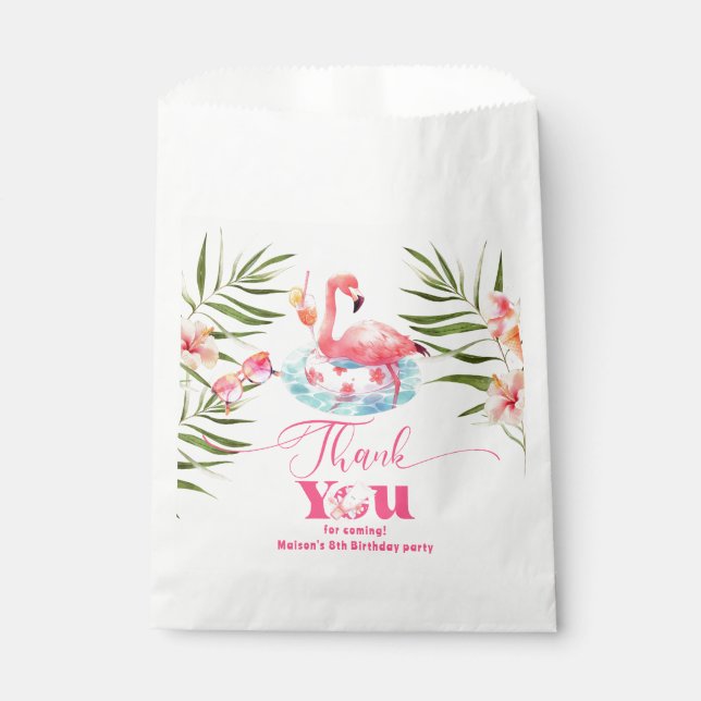 Flamingo pool party pink girl birthday favor bag (Front)