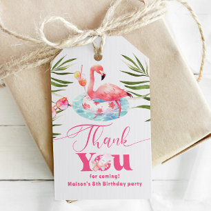 Flamingo pool party pink girl birthday gift tags