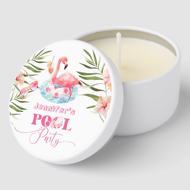 Flamingo pool party pink girl birthday  mini candle favors (Corner)