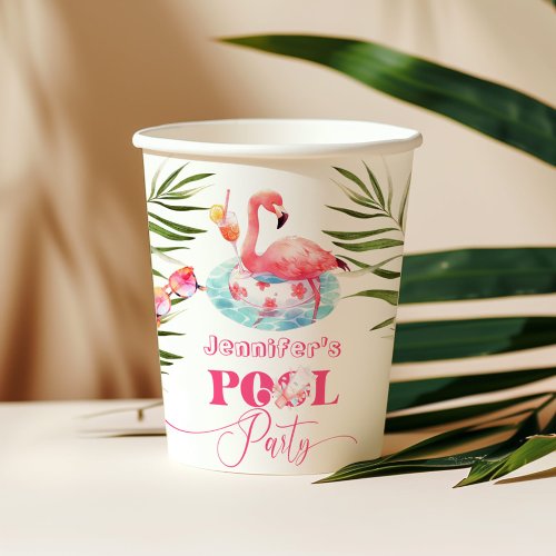 Flamingo pool party pink girl birthday paper cups