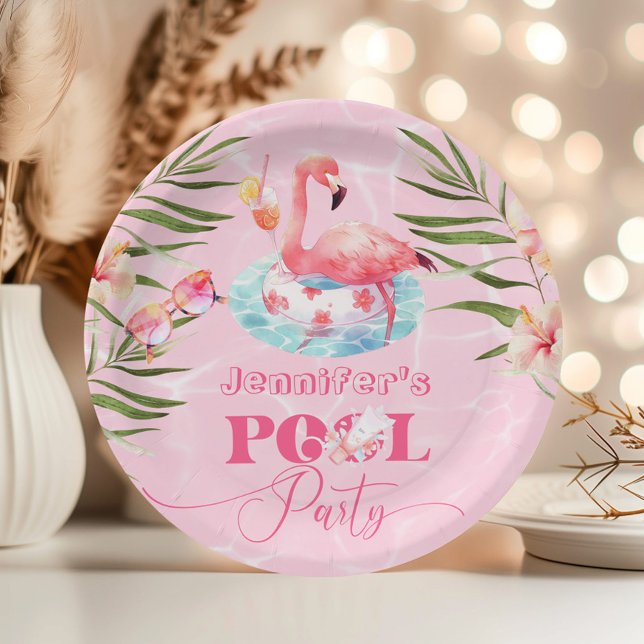 Flamingo pool party pink girl birthday paper plates (Creator Uploaded)