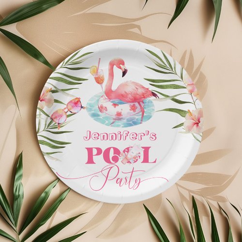 Flamingo pool party pink girl birthday paper plates