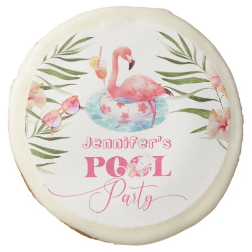 Flamingo pool party pink girl birthday sugar cookie