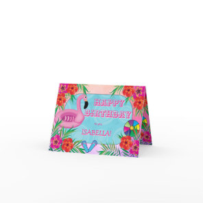 Flamingo Pool Party Pink Happy Birthday Card