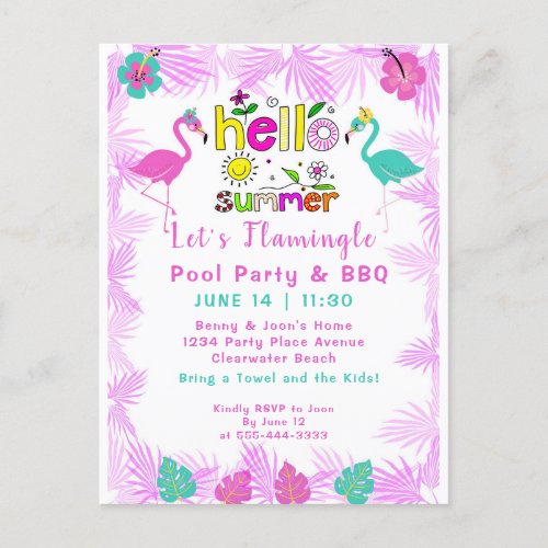 Flamingo Pool Party Pink Tropical Invitation