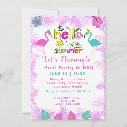 Flamingo Pool Party Pink Tropical Invitation