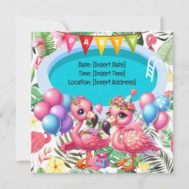 Flamingo Pool Party! Save The Date (Front)