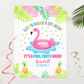 Flamingo Pool Party Tropical Birthday Invitation by allpetscherished at Zazzle