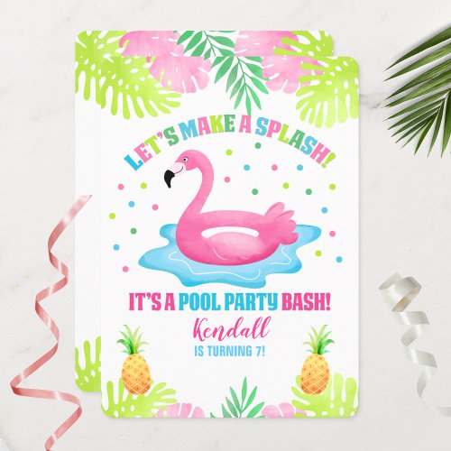 Flamingo Pool Party Tropical Birthday Invitation