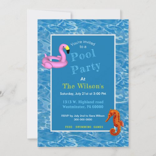 Flamingo pool toy  invitation