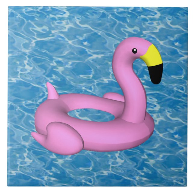 Flamingo pool toy on blue water  ceramic tile (Front)
