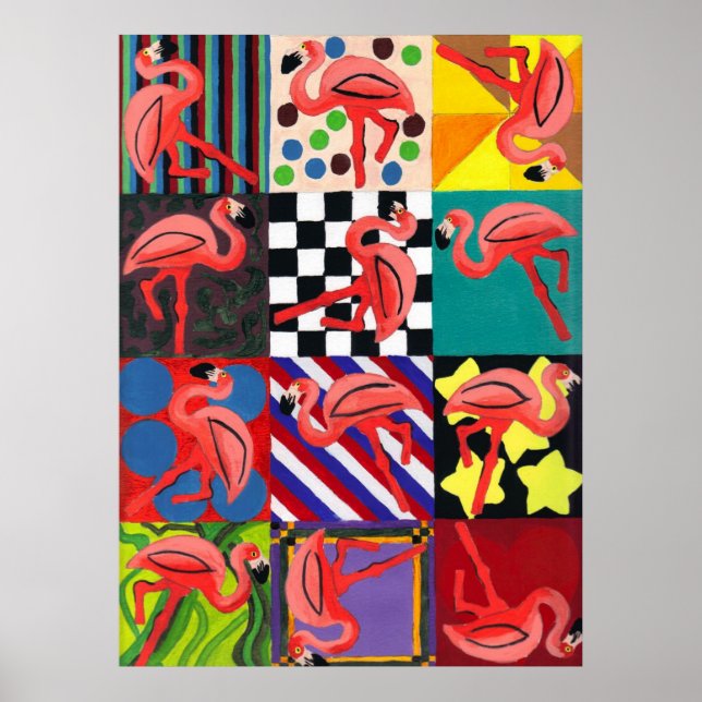 Flamingo Portrait Abstract Art Poster Print (Front)