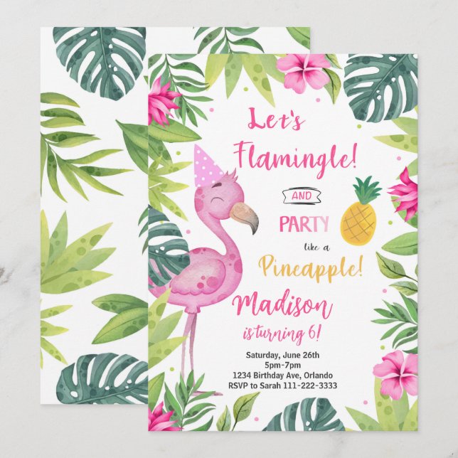 Flamingo Pretty in Pink Birthday Invitation (Front/Back)