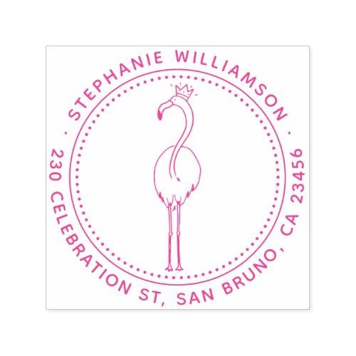 Flamingo Princess Custom Round Name Return Address Self_inking Stamp