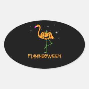 Flamingo Pumpkin Halloween Flamingoween Bird Pink Oval Sticker