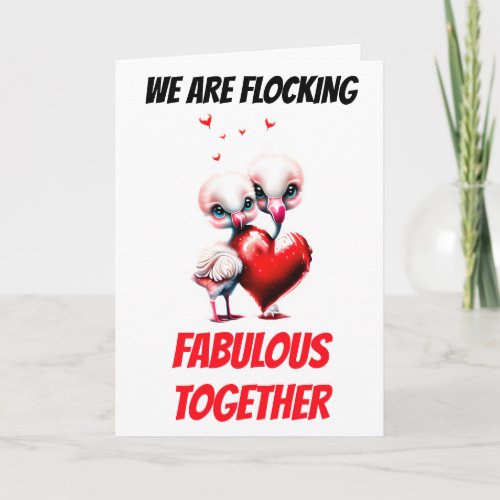 Flamingo pun couple flocking fabulous together holiday card