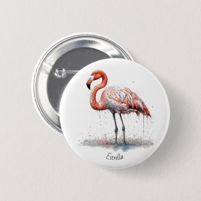 Flamingo Radiance: Watercolor Art custom Button (Front & Back)