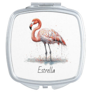 Flamingo Radiance: Watercolor Art, custom Compact Mirror