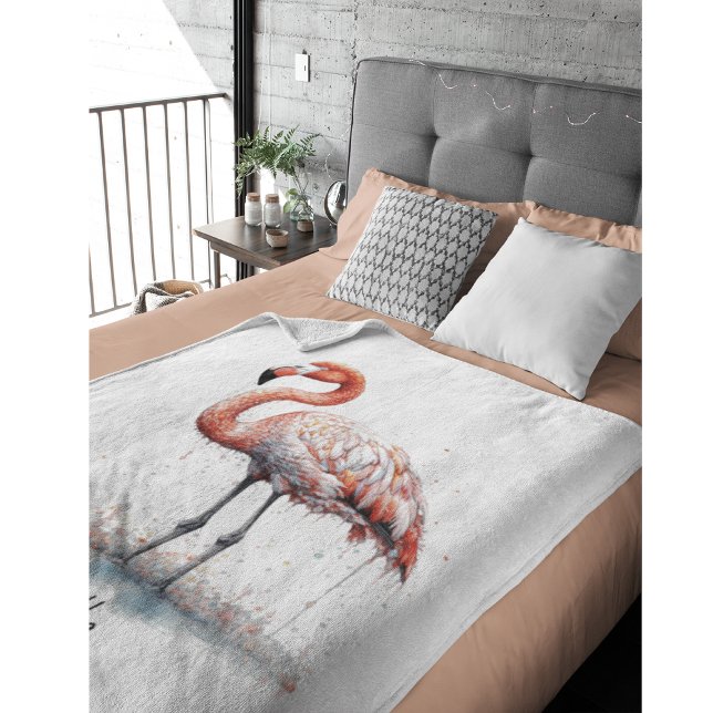 Flamingo Radiance: Watercolor Art custom Fleece Blanket (Creator Uploaded)