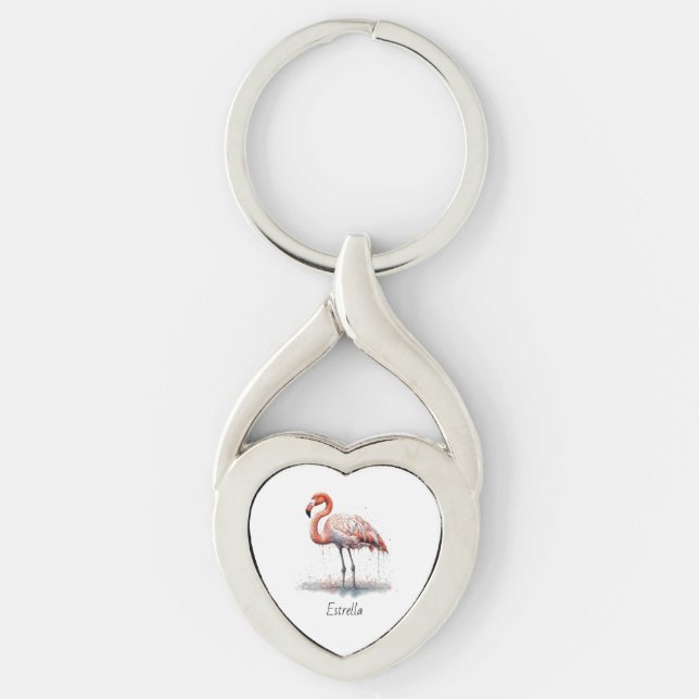 Flamingo Radiance: Watercolor Art custom Keychain (Front)