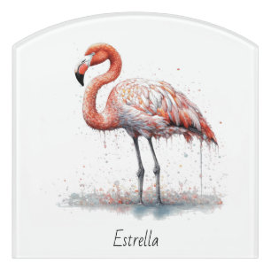 Flamingo Radiance: Watercolor Flamingo, custom Door Sign