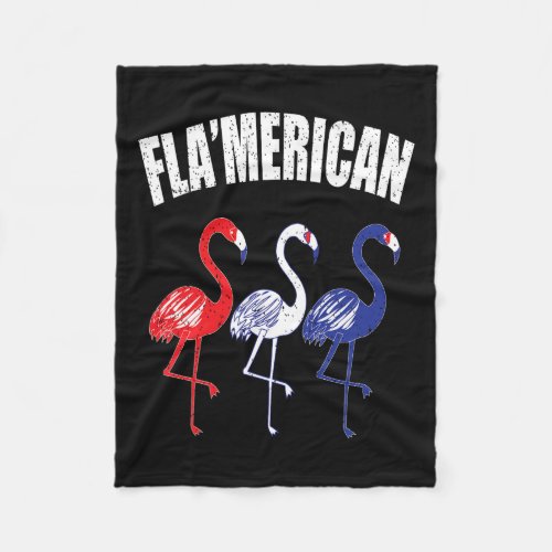 Flamingo Red White Blue July 4th Independence Day  Fleece Blanket