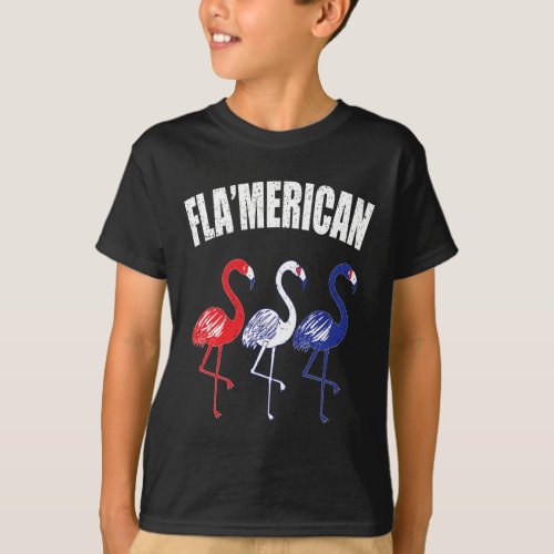 Flamingo Red White Blue July 4th Independence Day  T_Shirt