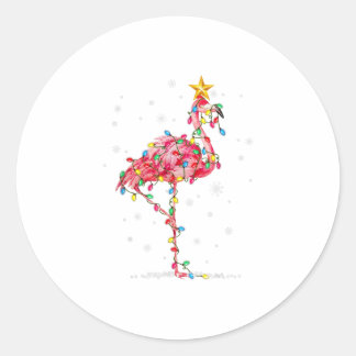 Flamingo Reindeer Hat Santa Christmas L Classic Round Sticker