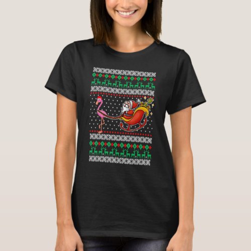 Flamingo Reindeer Santa Claus  UGLY Christmas Paja T_Shirt