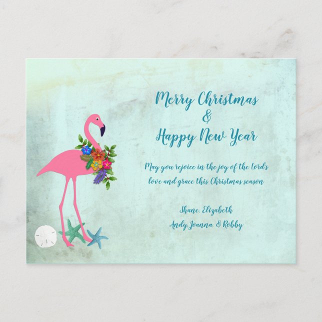 Flamingo Rejoice Grunge Christmas Postcard (Front)