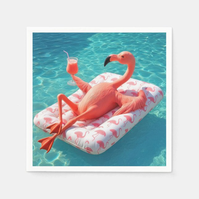 Flamingo Relaxing On a Pool Mattress Napkins (Front)