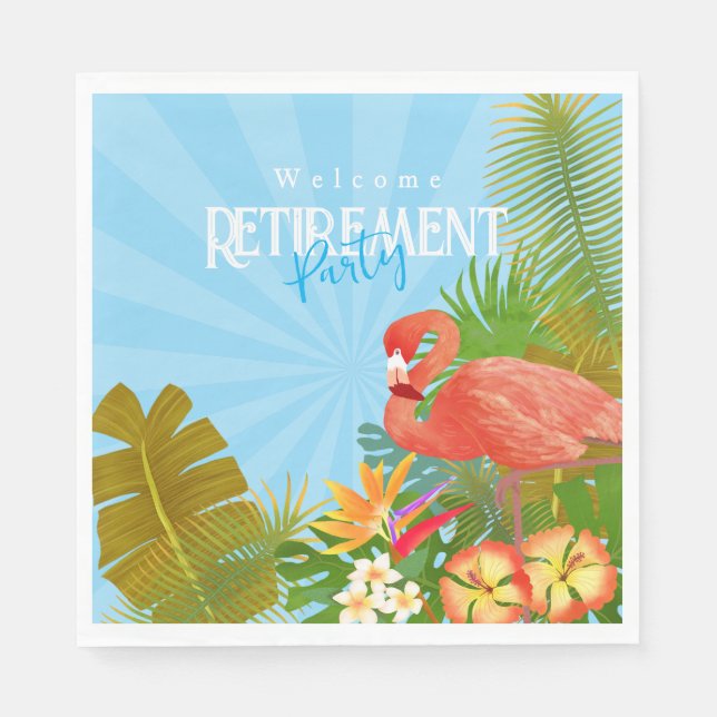 Flamingo Retirement Blue Napkins (Front)