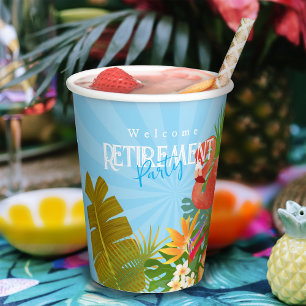 Flamingo Retirement Blue Paper Cups