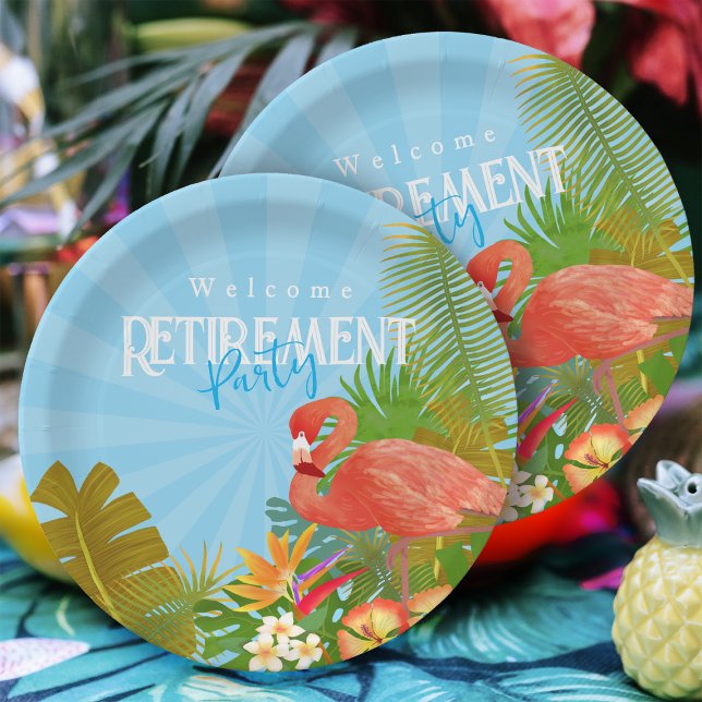 Flamingo Retirement Blue Paper Plates (Flamingo Retirement Blue Party Plate)