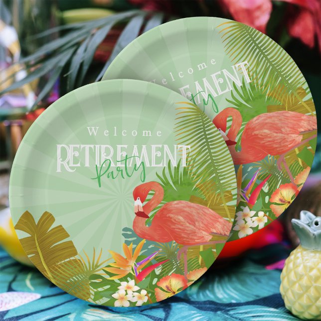 Flamingo Retirement Green Paper Plates (Flamingo Retirement Green Party Plate)