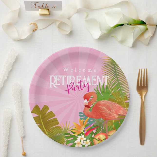 Flamingo Retirement Pink  Paper Plates (Wedding)
