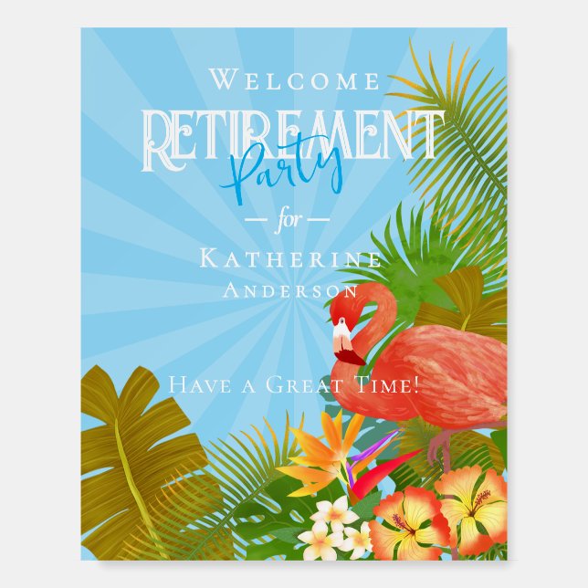 Flamingo Retirement Welcome Blue Foam Board (Front)