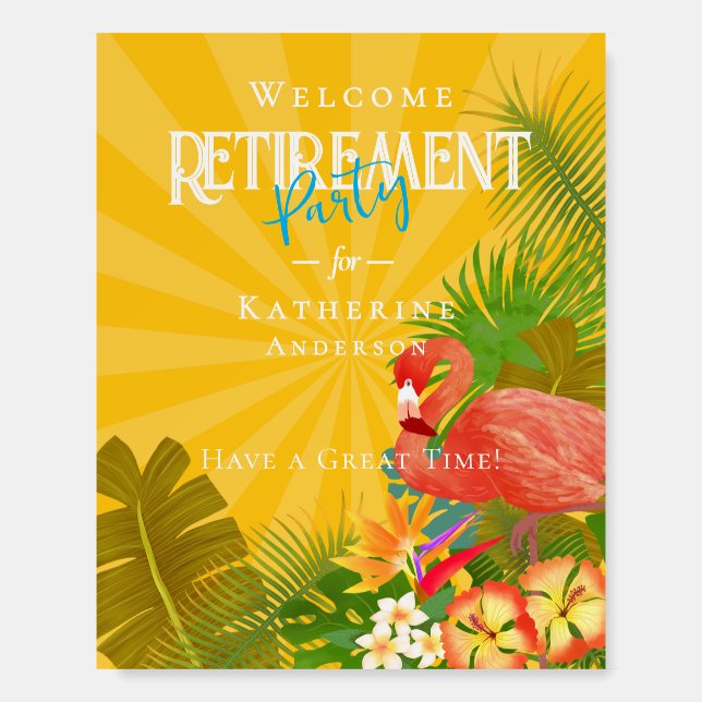 Flamingo Retirement Welcome Mustard Foam Board (Front)