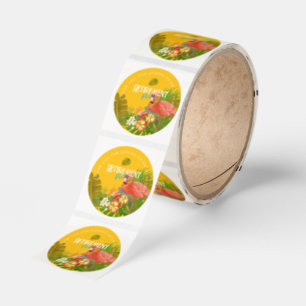 Flamingo Retirement Yellow Orange Classic Round Sticker