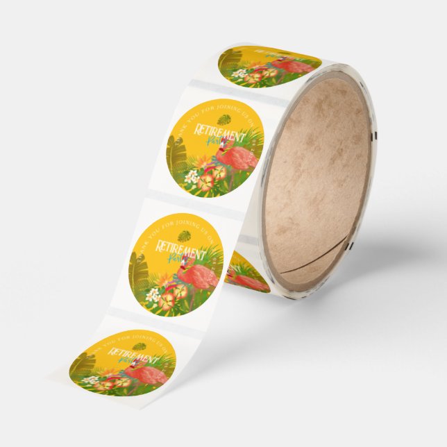 Flamingo Retirement Yellow Orange Classic Round Sticker (Roll)
