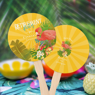 Flamingo Retirement Yellow Orange Cooler Hand Fan